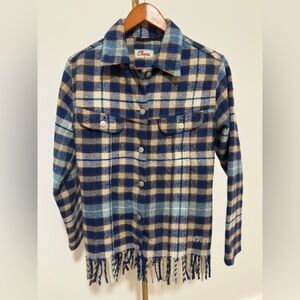 Vintage Chirpie Plaid Wool Blend Shacket Fringe